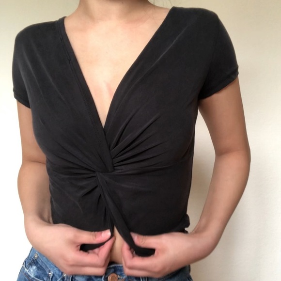 Lulus Bidwell Washed Black Twisted Back Tee - Picture 2 of 3